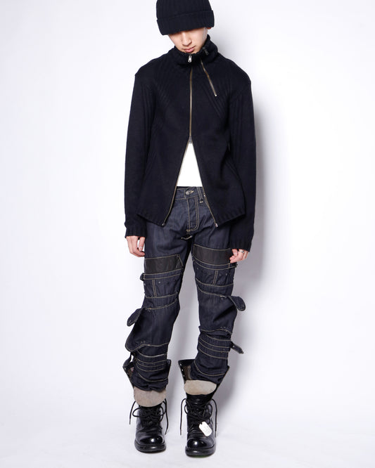 vintage euro double zip ribbed sweater