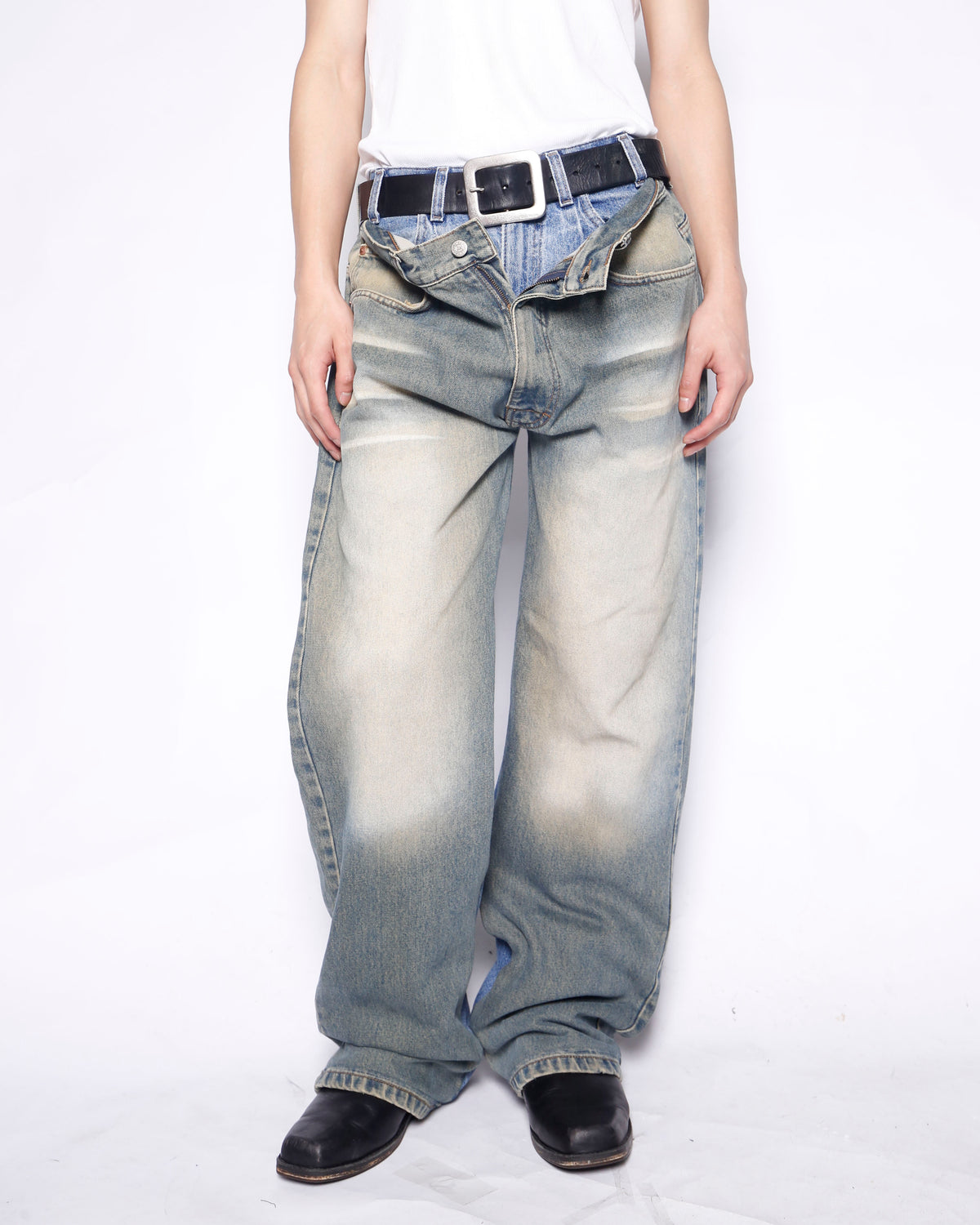*one-off dropped double face jeans