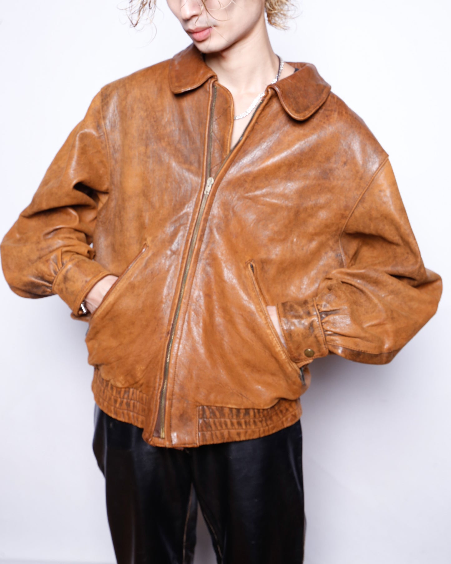 vintage fadded aviator leather jacket
