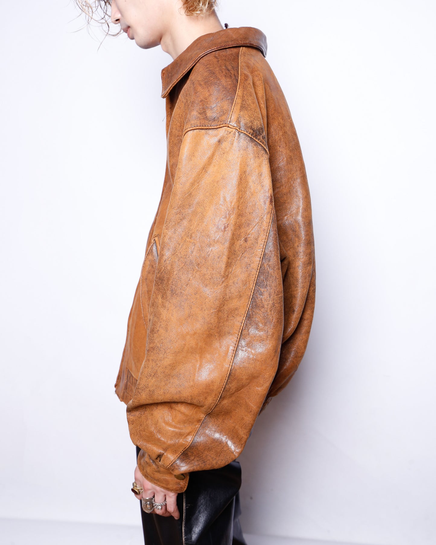 vintage fadded aviator leather jacket