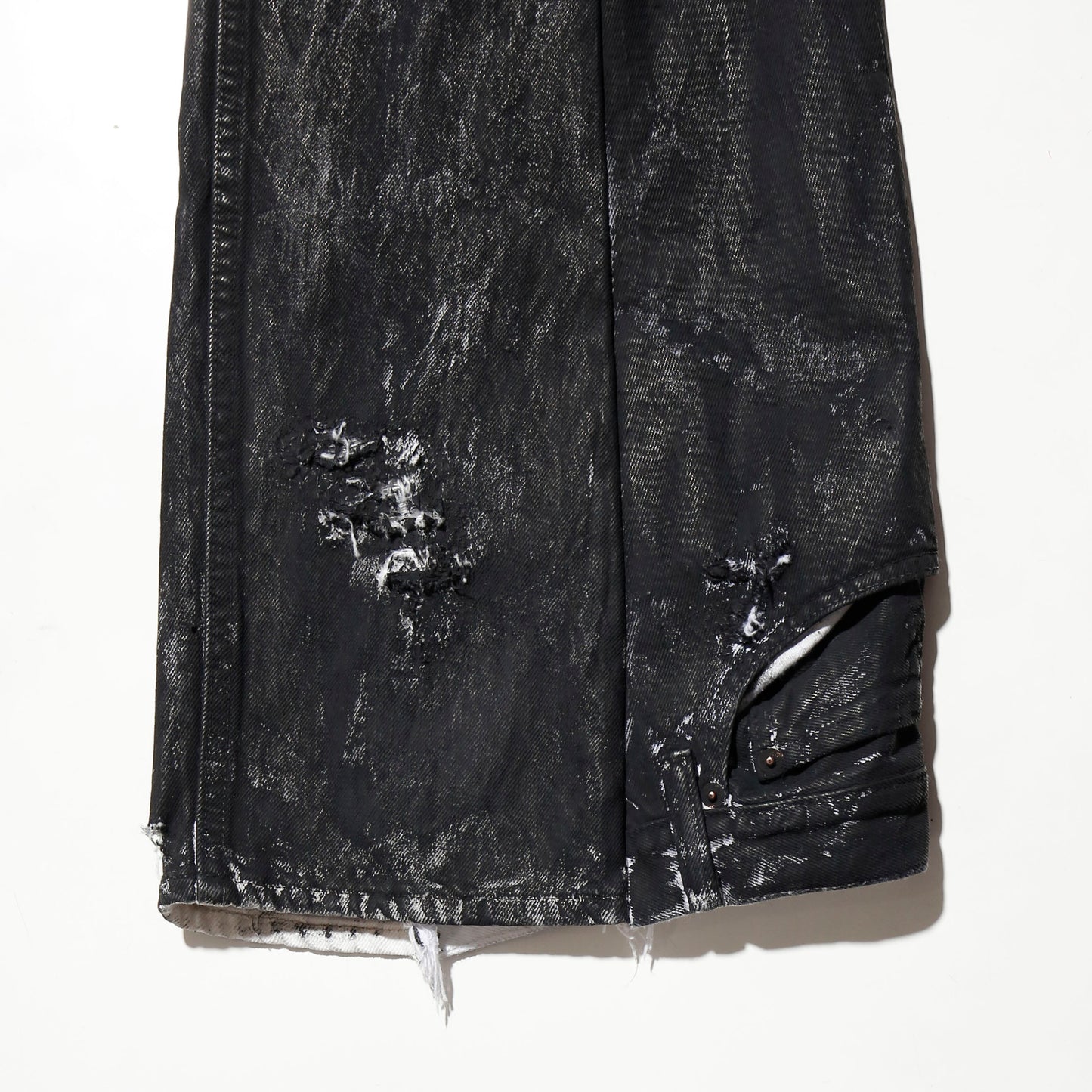 *one-off broken upside down jeans: model- dust black