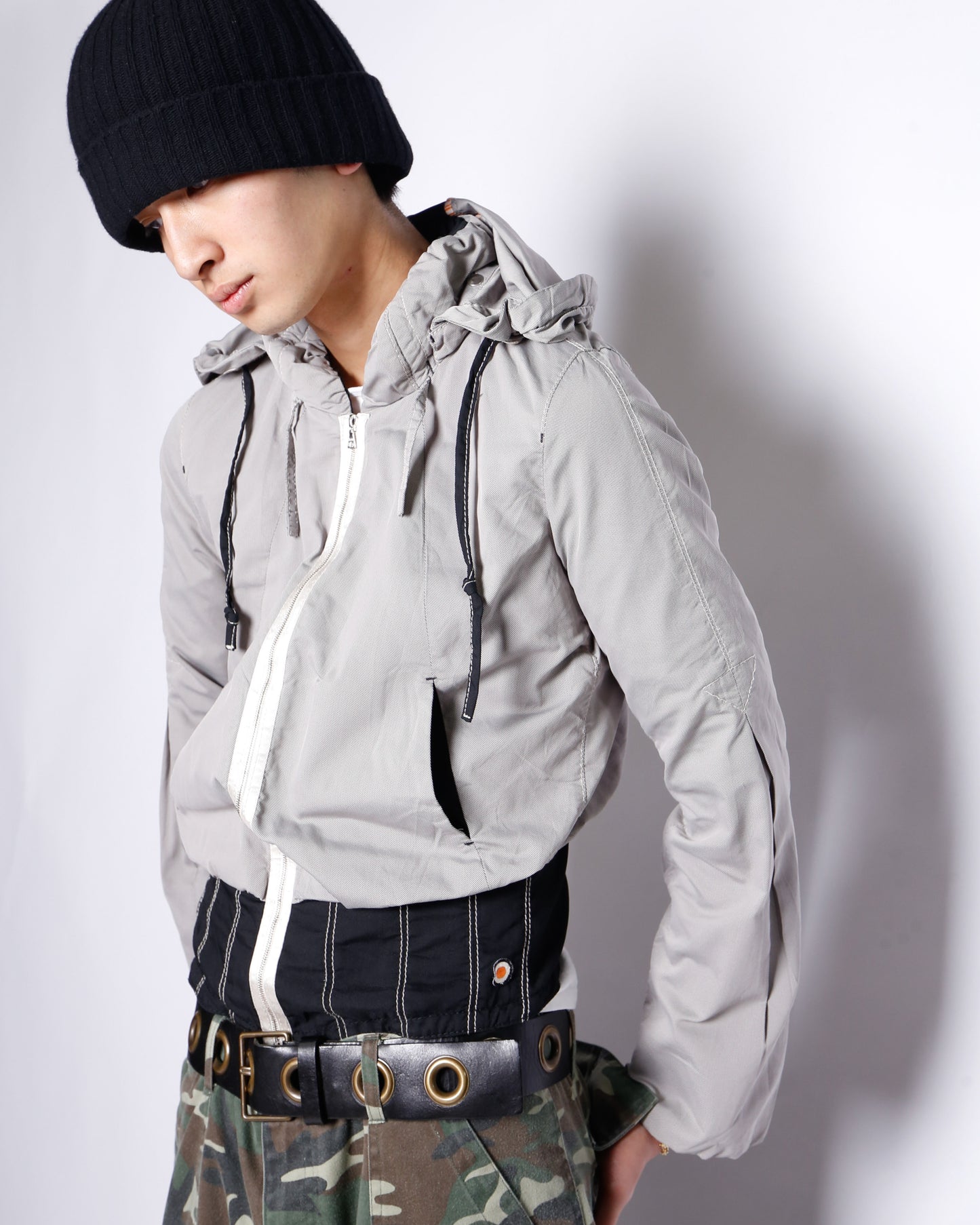 vintage 00's euro marccain corset techno jacket, detachable hoodie