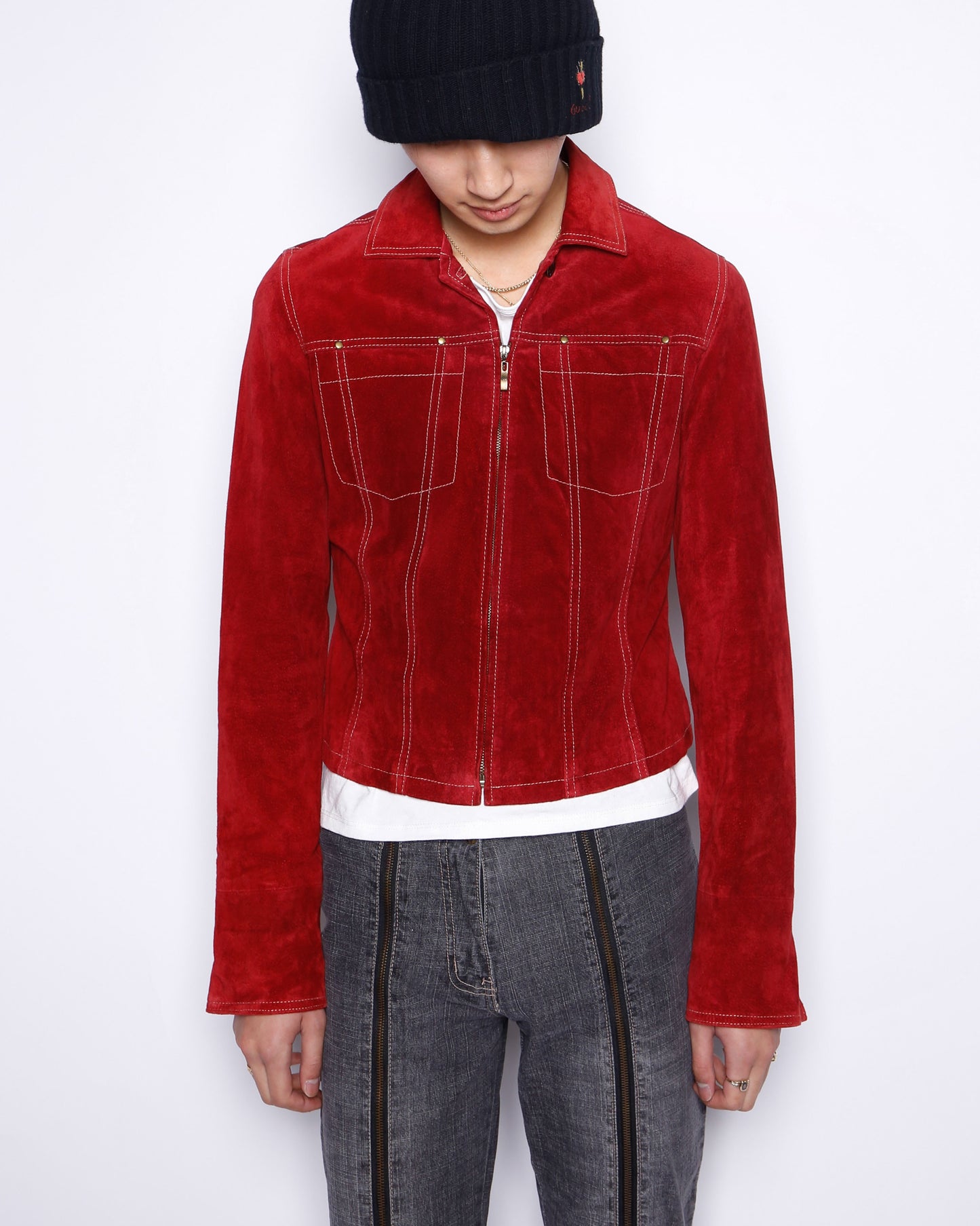 vintage cropped suede leather trucker jacket
