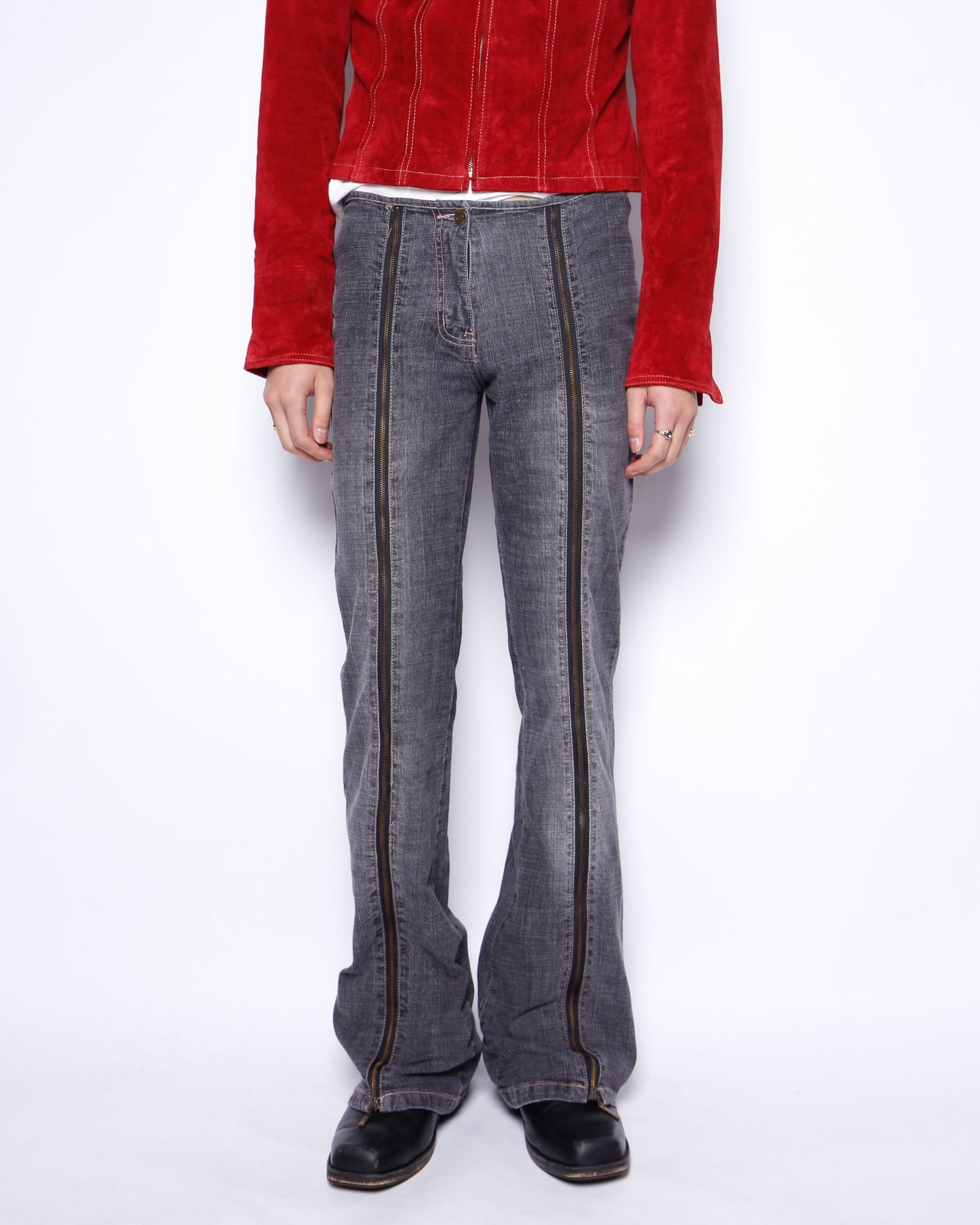 vintage low rise center zip flare jeans