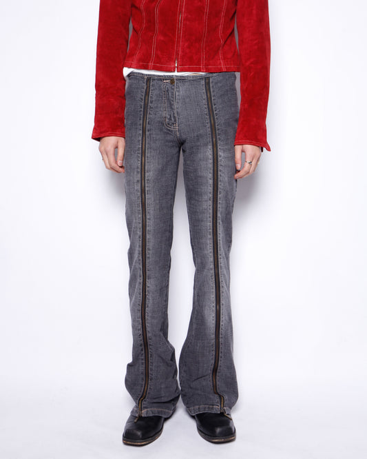 vintage low rise center zip flare jeans