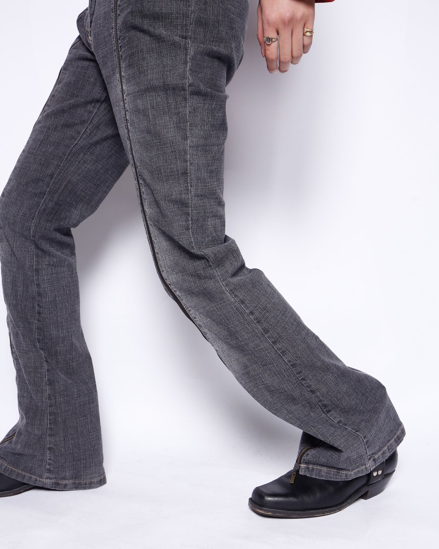 vintage low rise center zip flare jeans