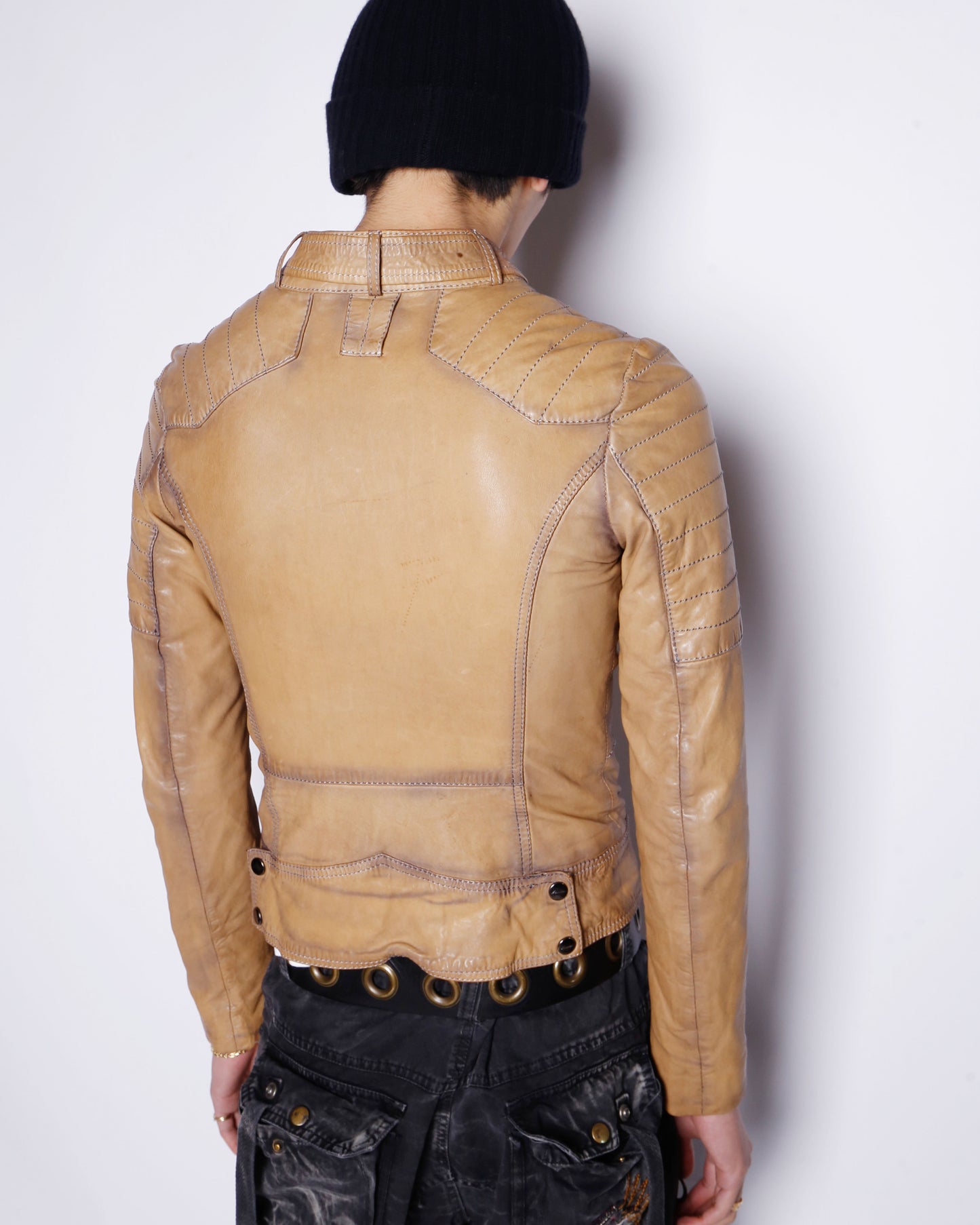 vintage 00's distressed multi zip biker leather jacket