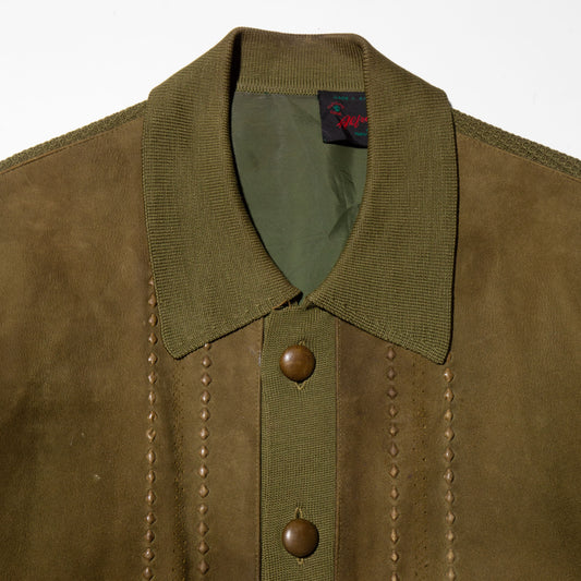 vintage leather combi knit jacket