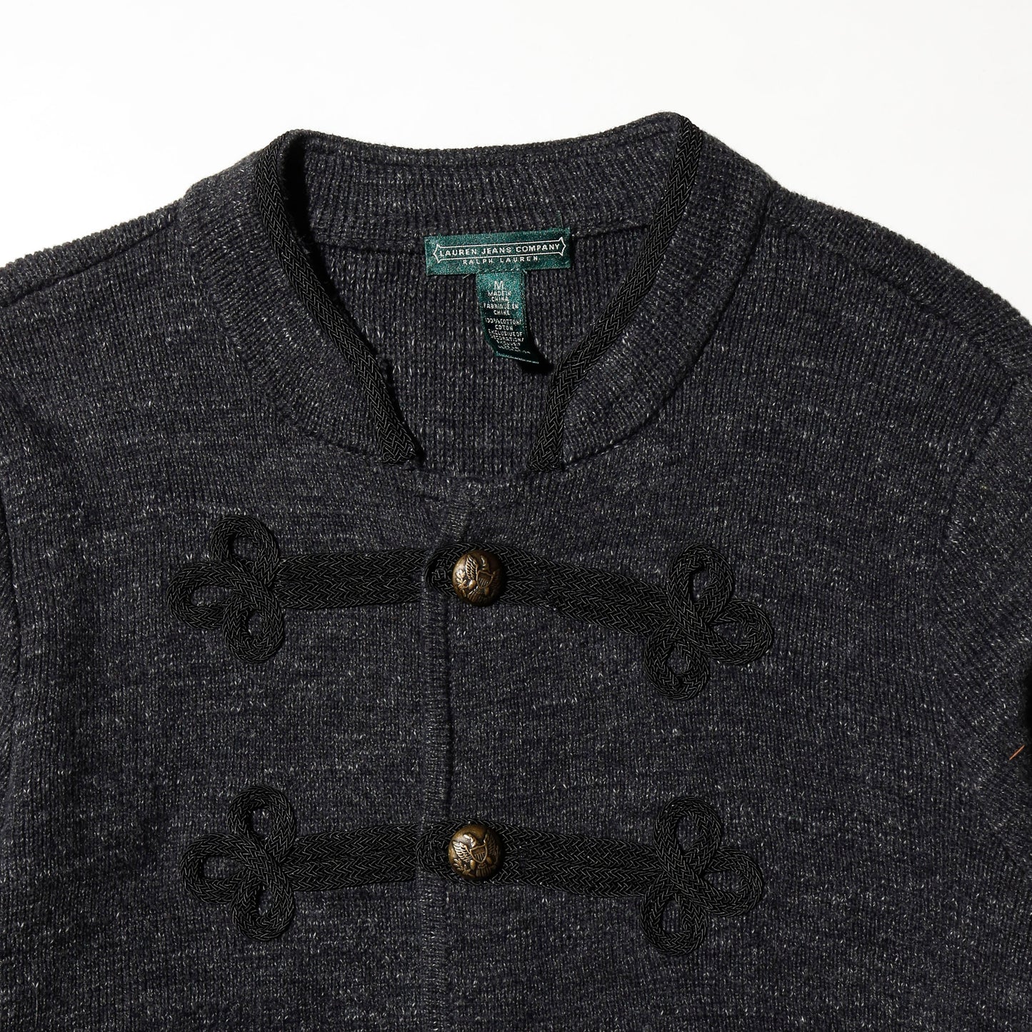 vintage lauren jeans frog closure napoleon knit jacket