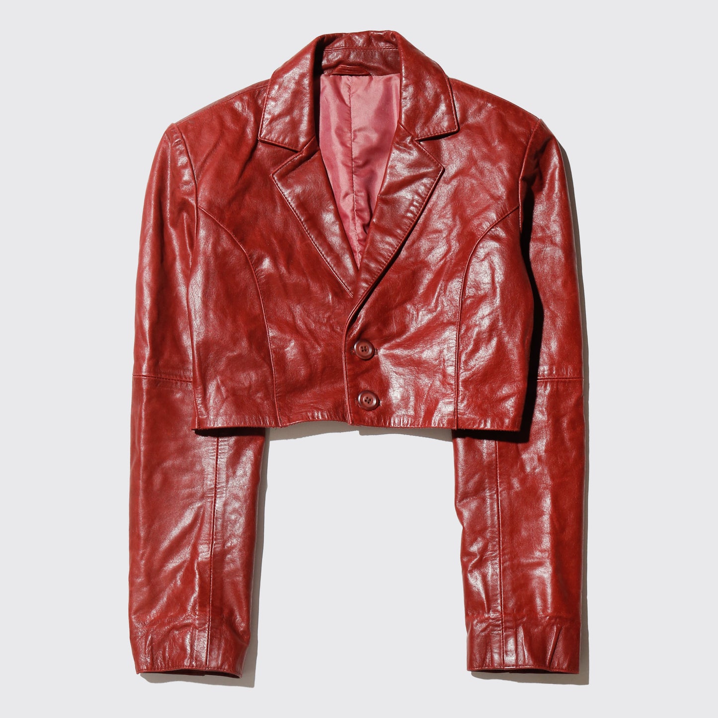 vintage cropped crimson leather jacket