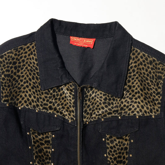 vintage 90's studded animal combi trucker jacket
