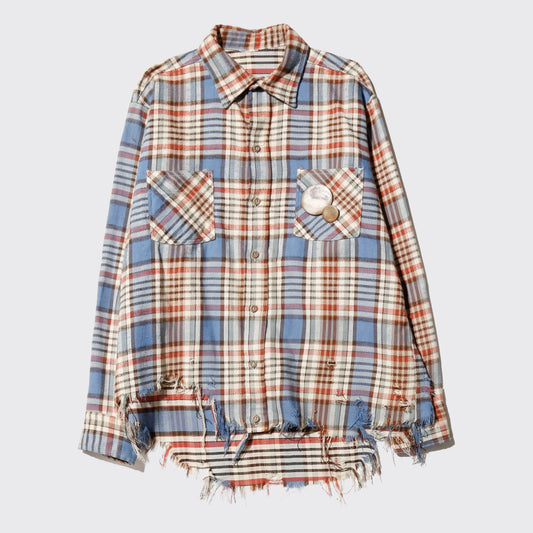 *one-off broken flannel check shirt,with copper badge