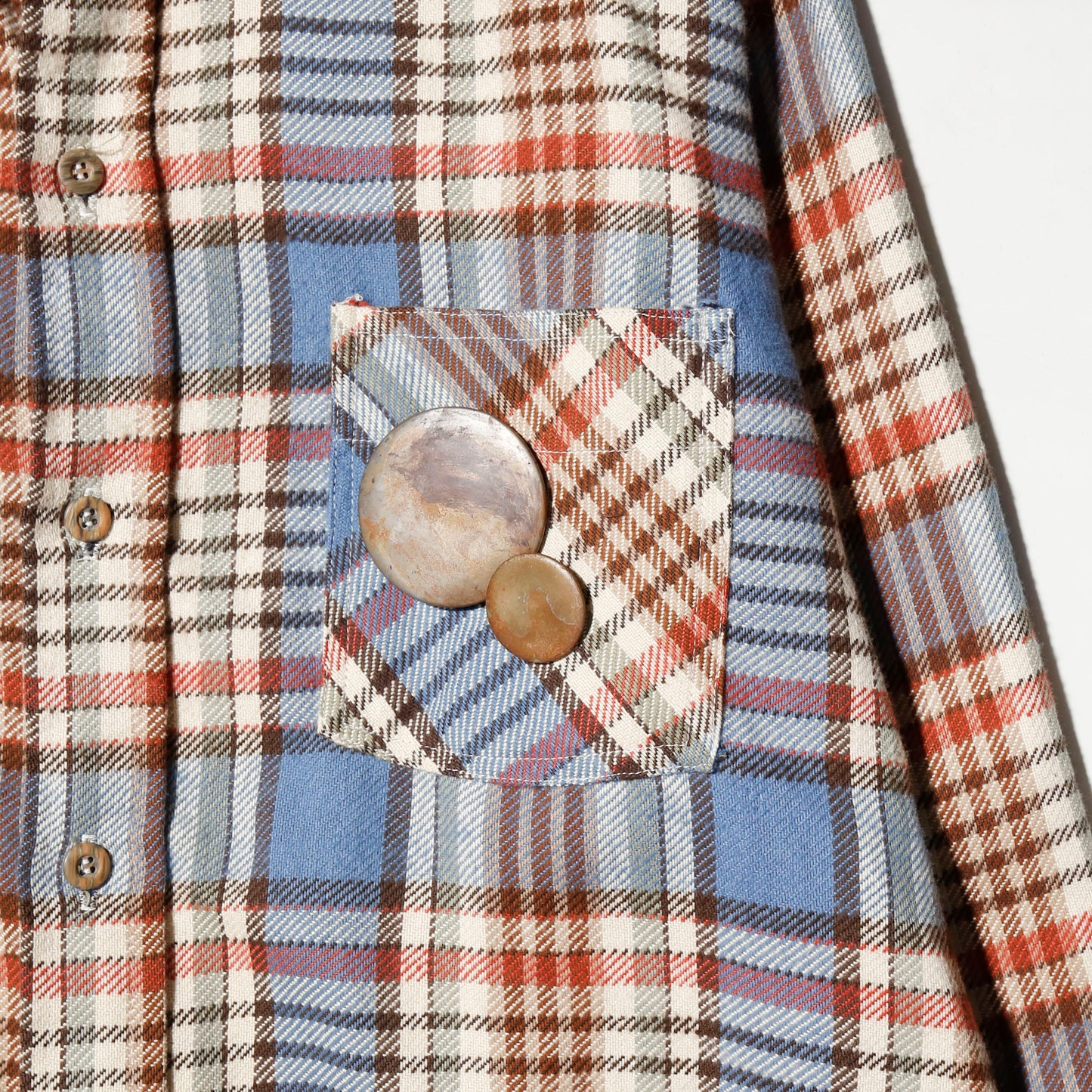 *one-off broken flannel check shirt,with copper badge