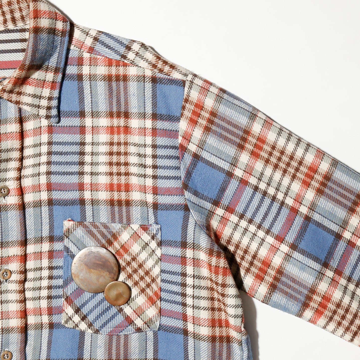 *one-off broken flannel check shirt,with copper badge
