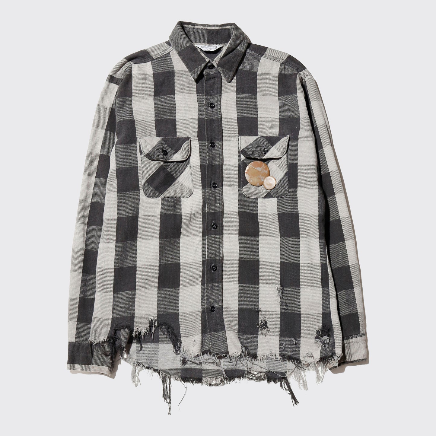 *one-off 80's five bother broken flannel check shirt, with copper badge