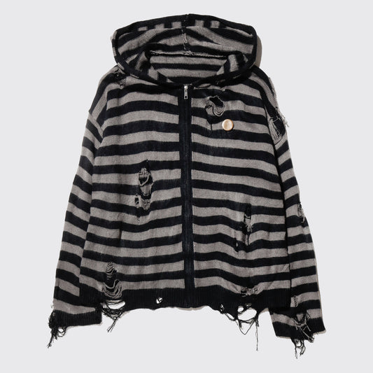 *one-off broken border knit hoodie , with aging kapper badge