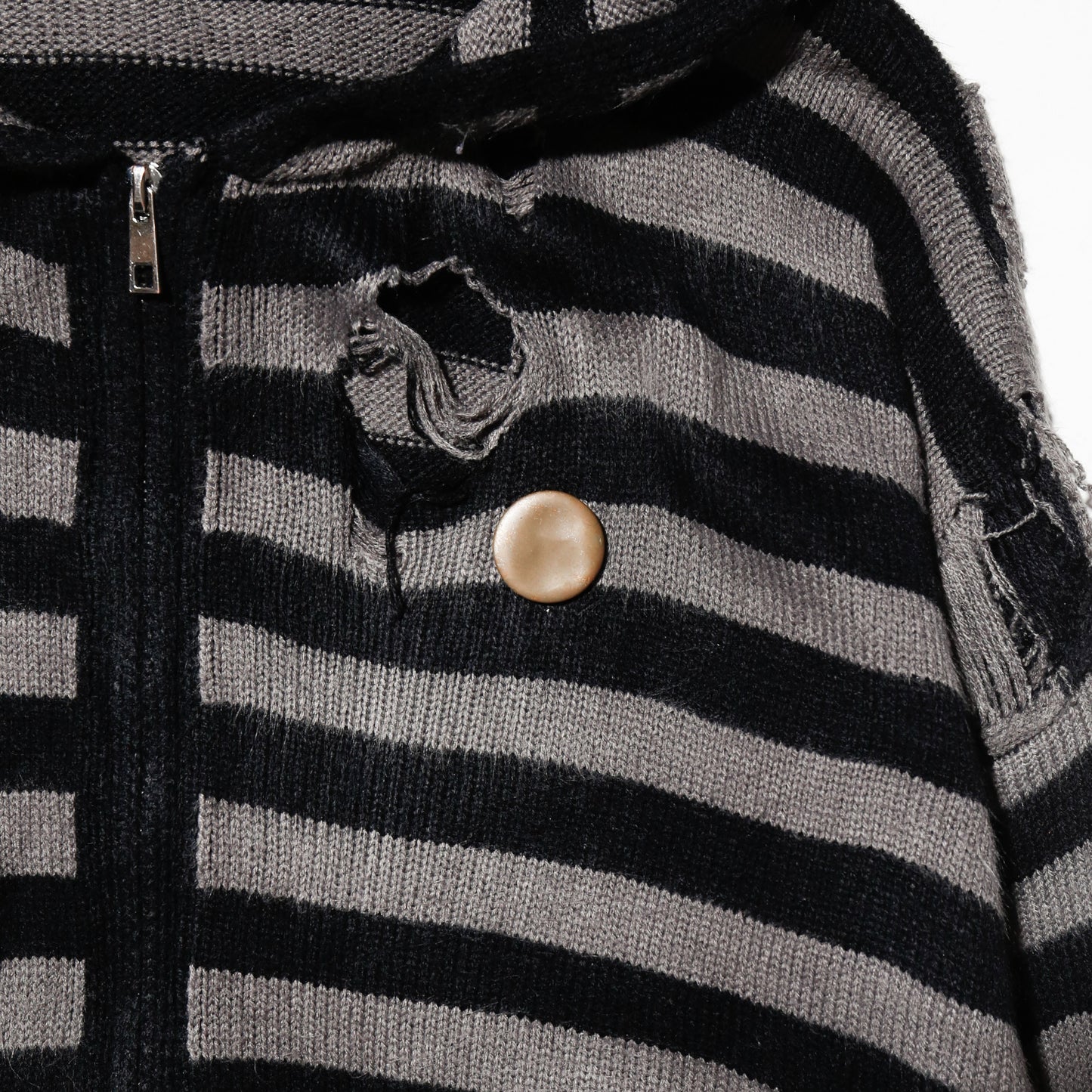 *one-off broken border knit hoodie , with aging kapper badge