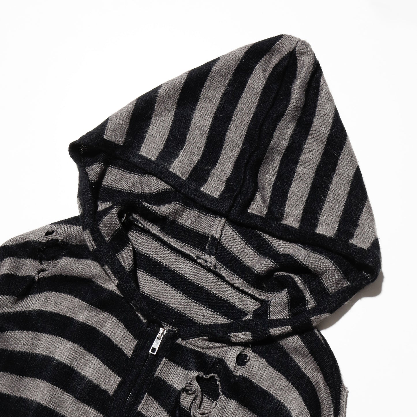 *one-off broken border knit hoodie , with aging kapper badge