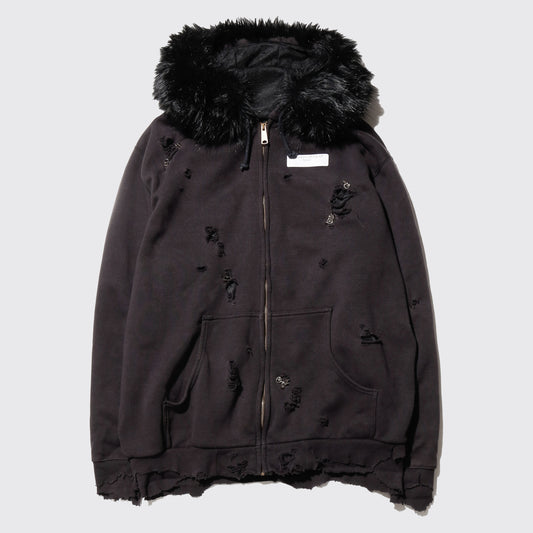 *one-off with fur studs broken hoodie