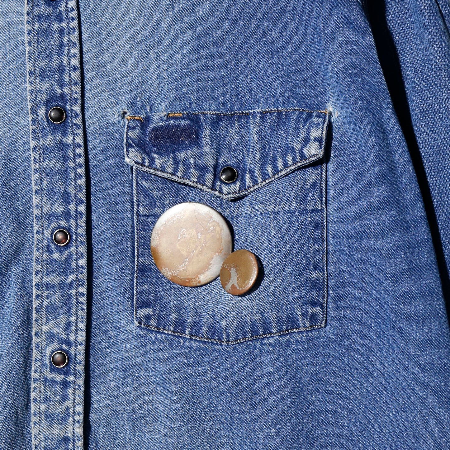*one-off carhartt broken denim shirt,with copper badge