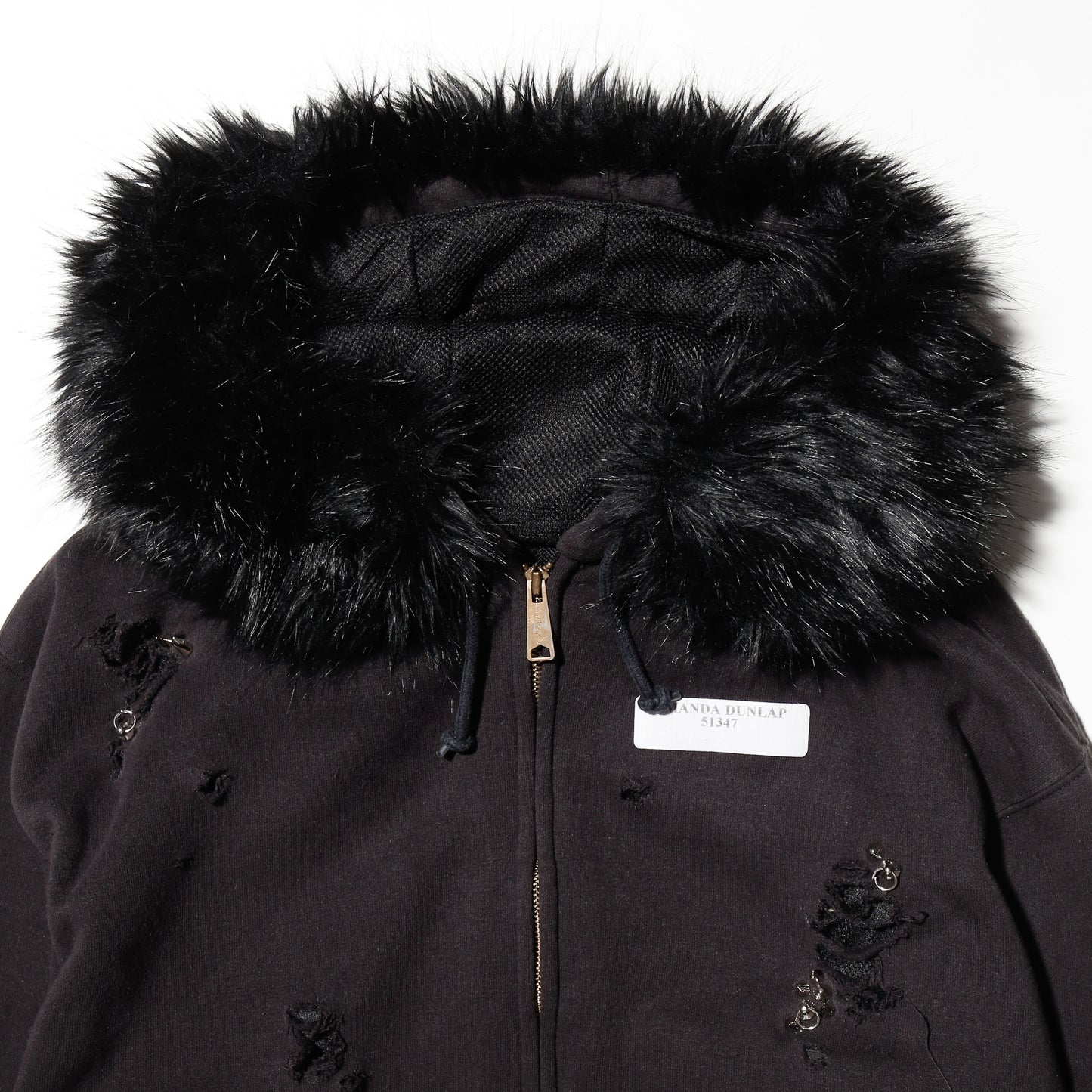 *one-off with fur studs broken hoodie