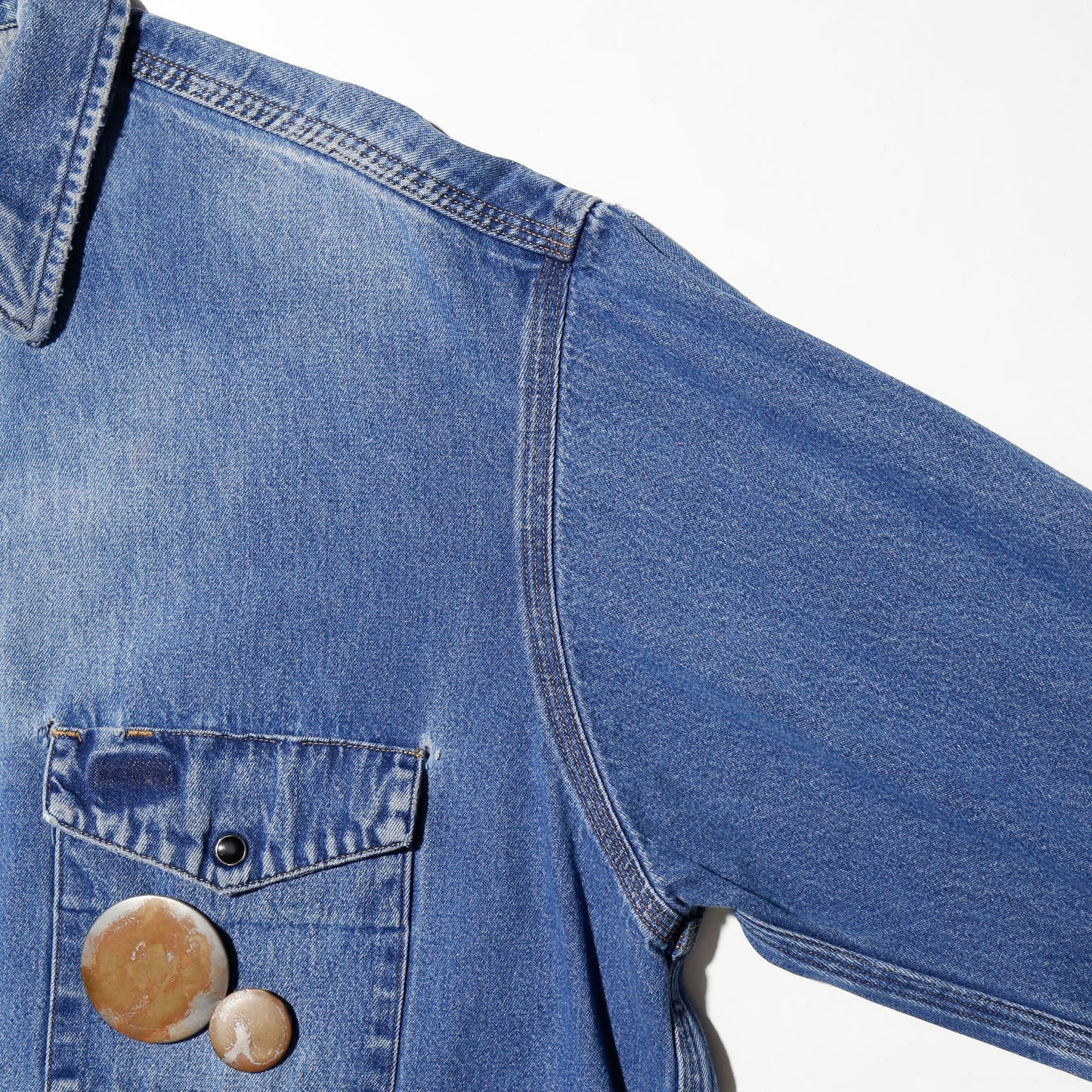 *one-off carhartt broken denim shirt,with copper badge
