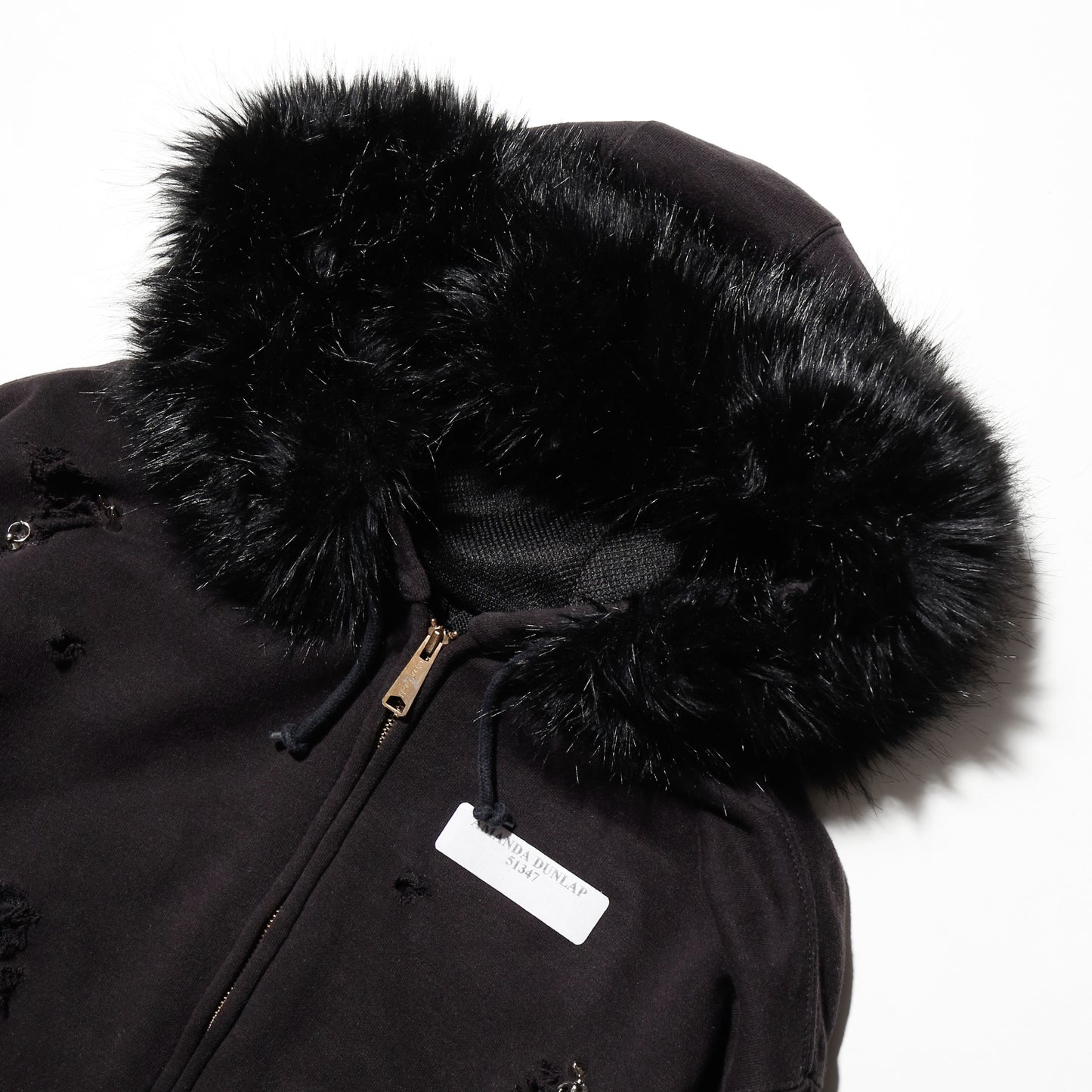 *one-off with fur studs broken hoodie