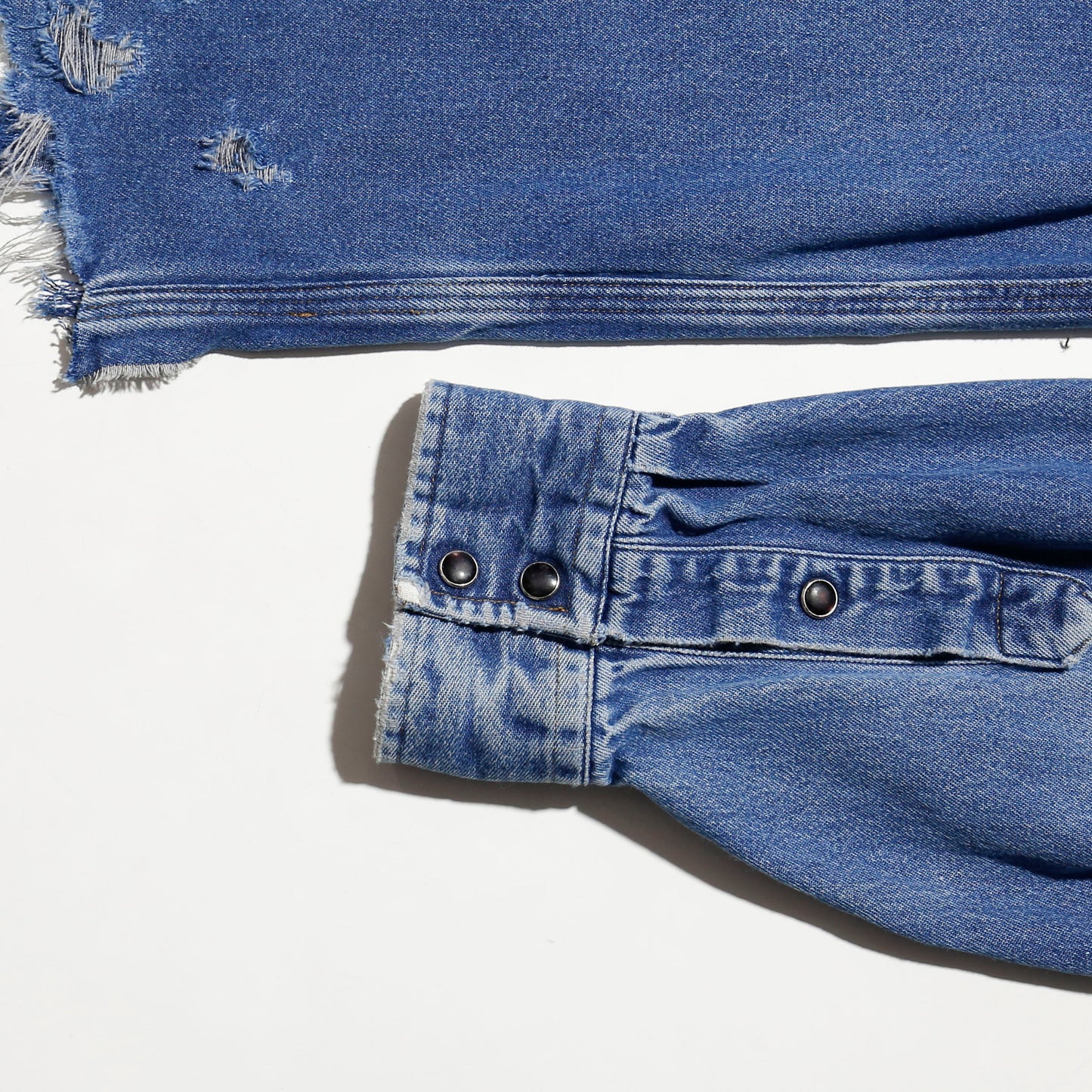 *one-off carhartt broken denim shirt,with copper badge
