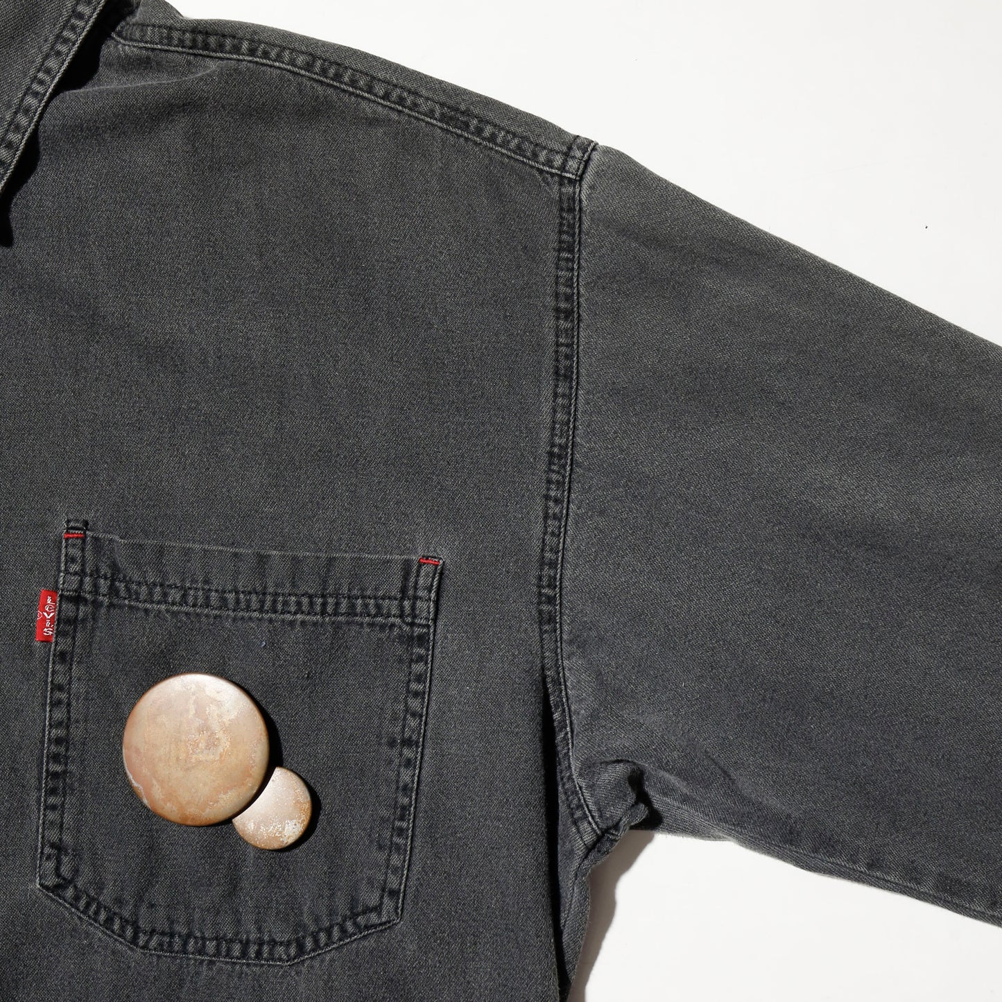 *one-off 90's levi's broken denim shirt, with copper badge