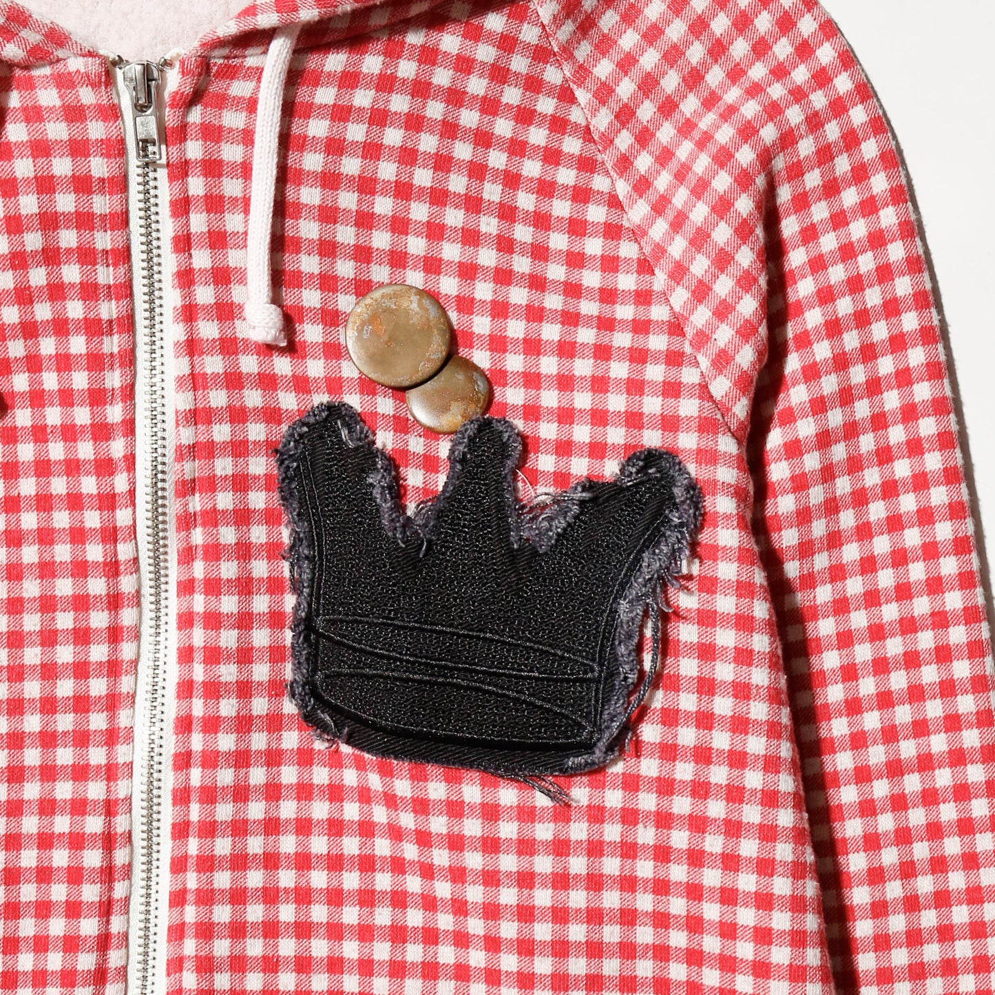 vintage crown gimgam check hoodie, with copper badge