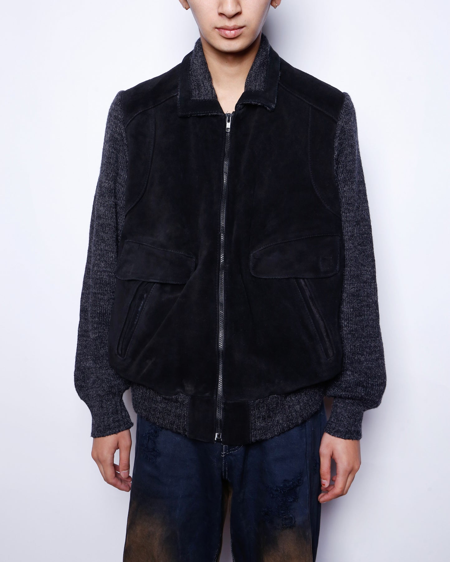 vintage suede combi knit jacket