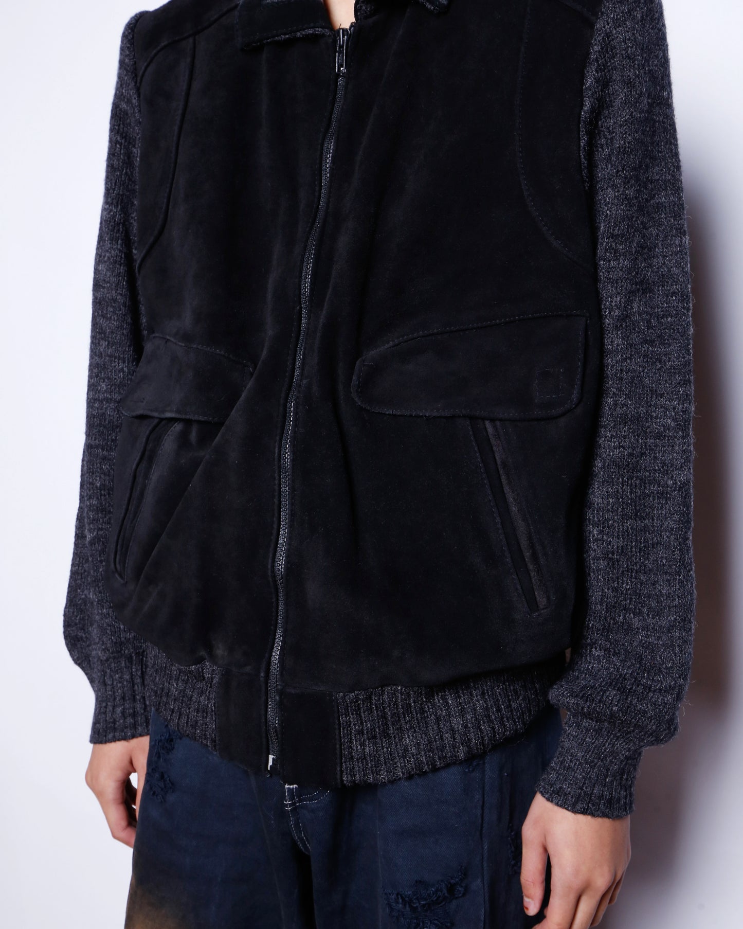 vintage suede combi knit jacket