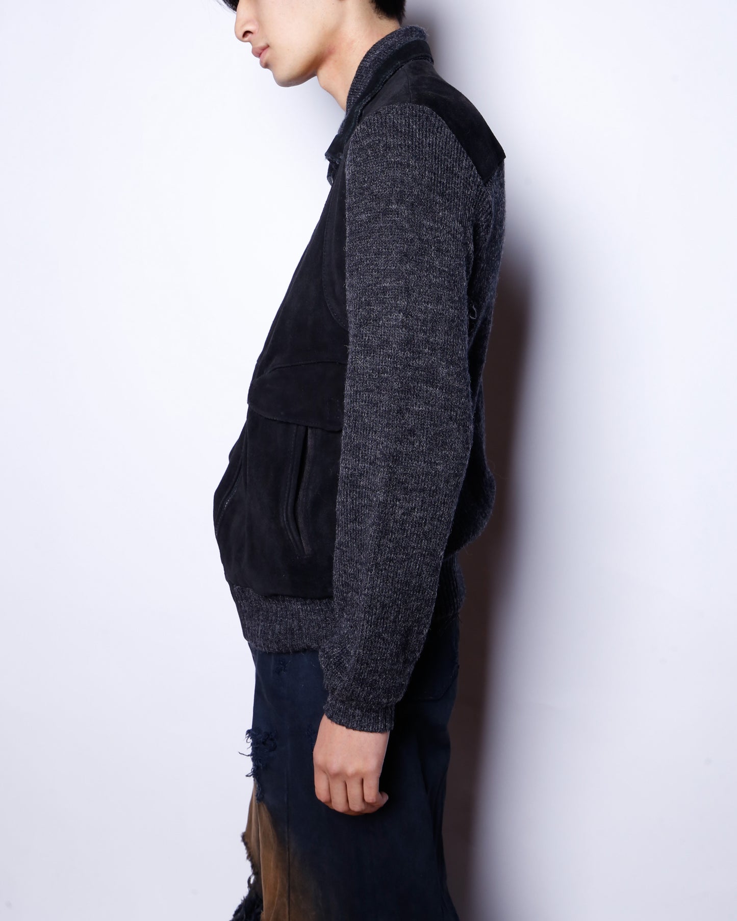vintage suede combi knit jacket