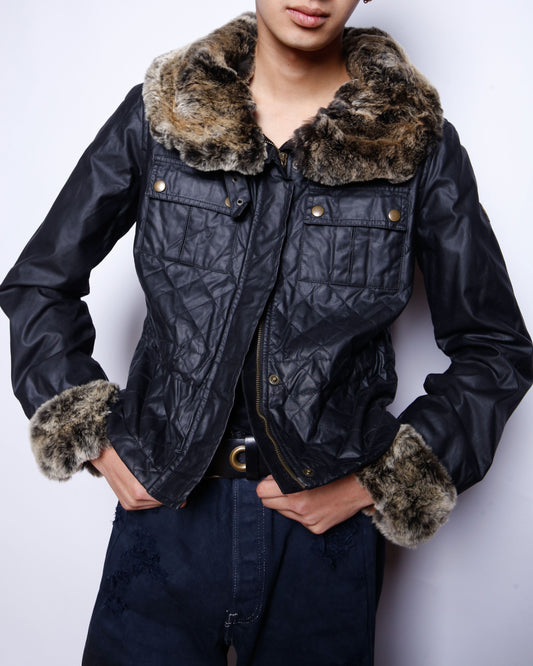 vintage Belstaff Gold label waxed quilting fur jacket