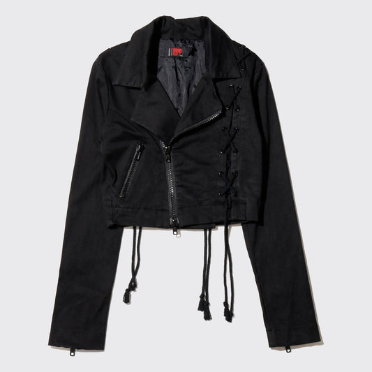 vintage trip nyc cropped lace up riders jacket