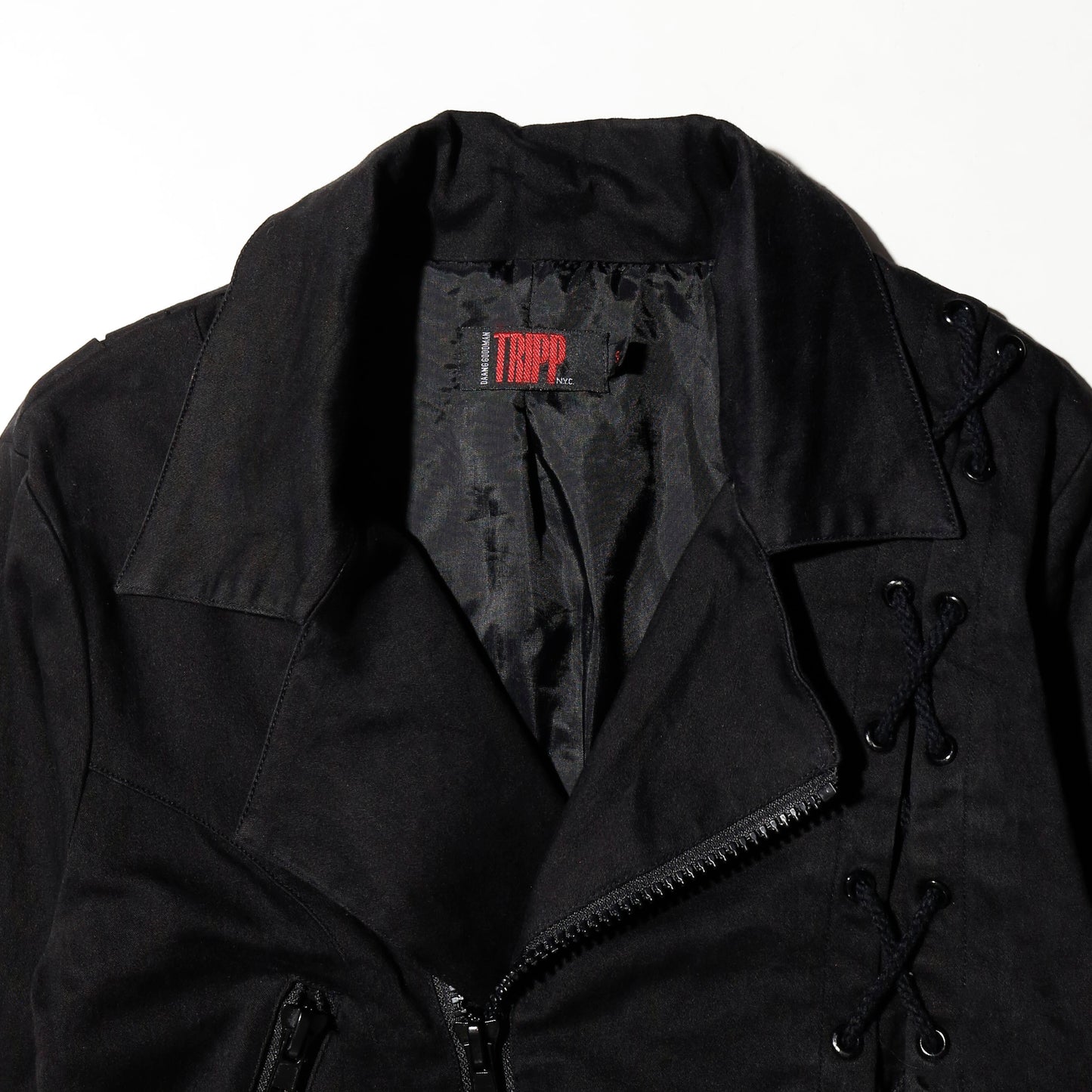 vintage trip nyc cropped lace up riders jacket