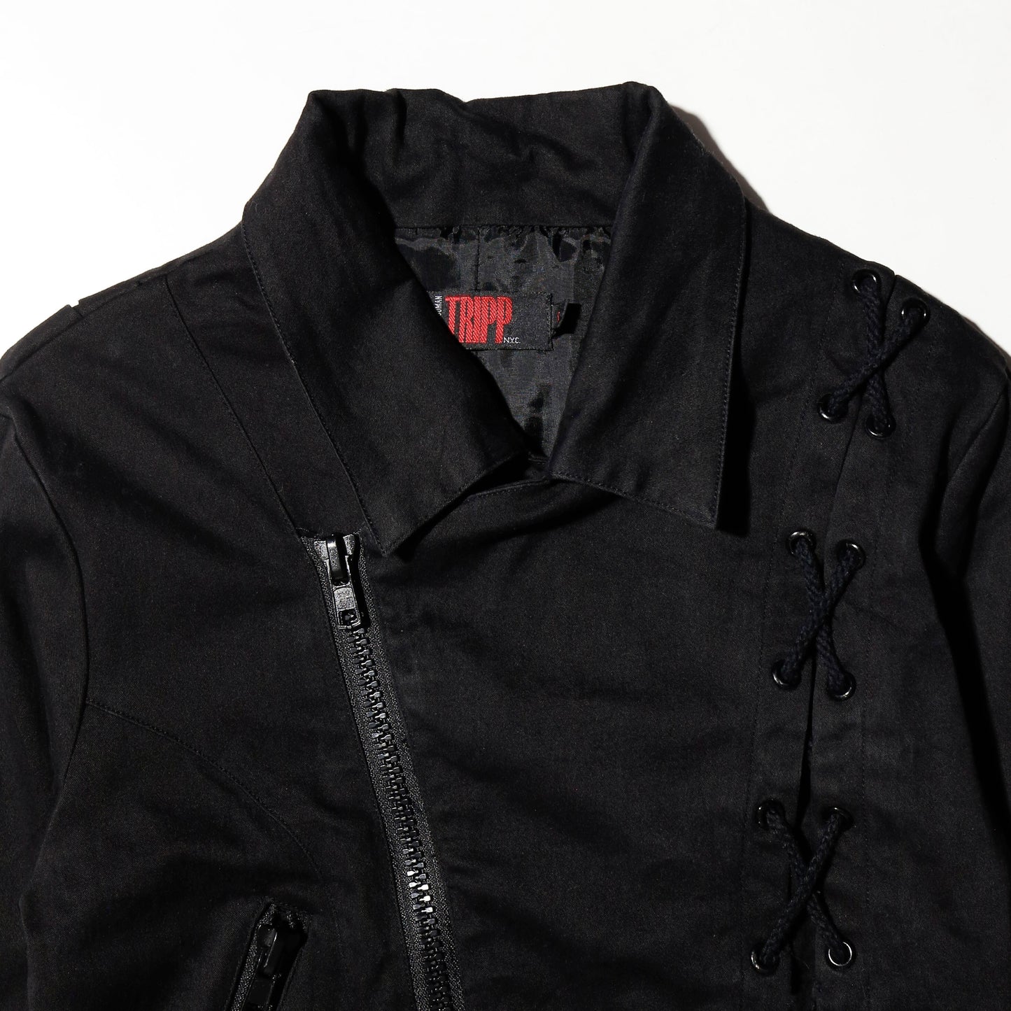 vintage trip nyc cropped lace up riders jacket