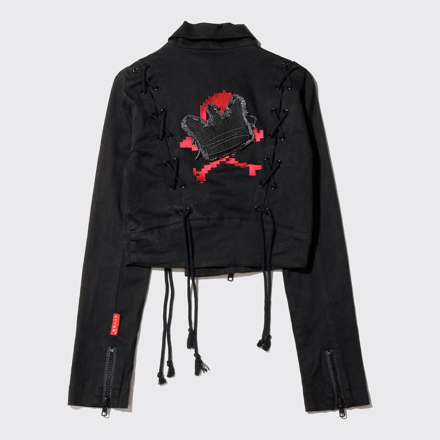 vintage trip nyc cropped lace up riders jacket