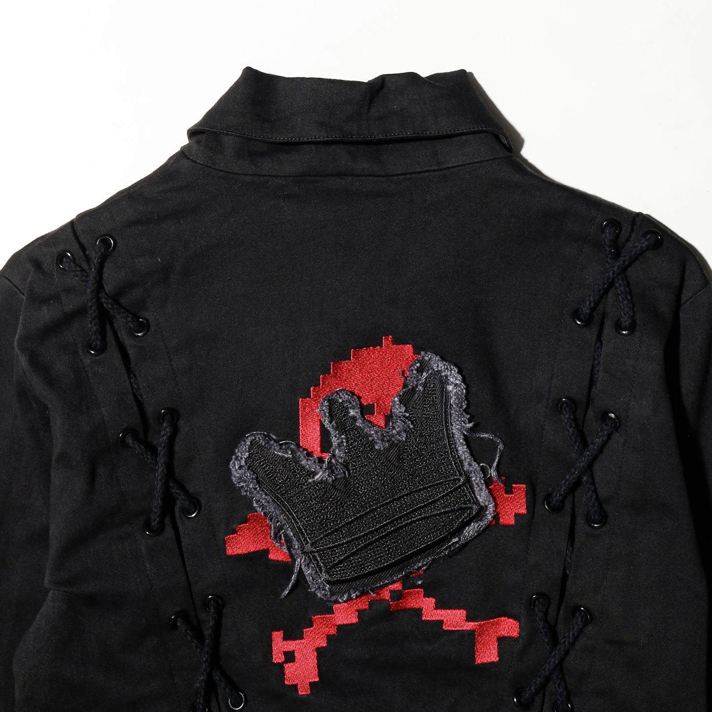 vintage trip nyc cropped lace up riders jacket