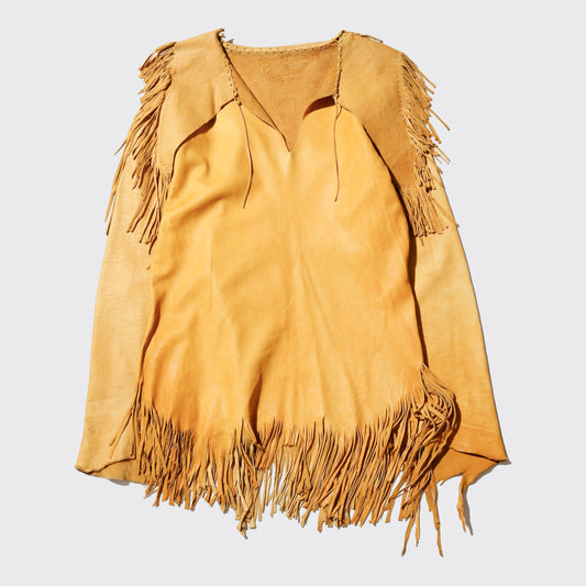 vintage 60-70's folklore fringe leather tunic pullover