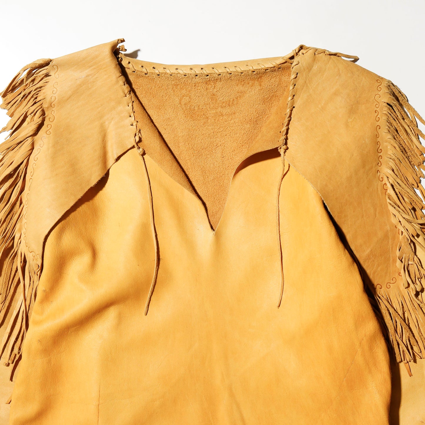 vintage 60-70's folklore fringe leather tunic pullover