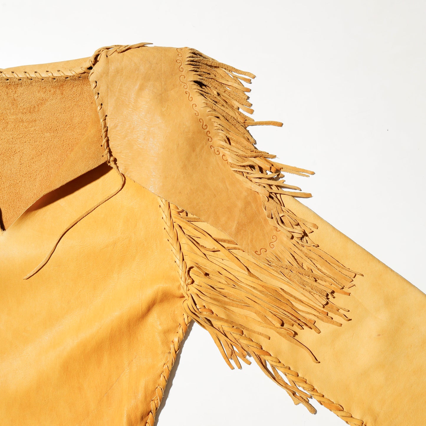 vintage 60-70's folklore fringe leather tunic pullover