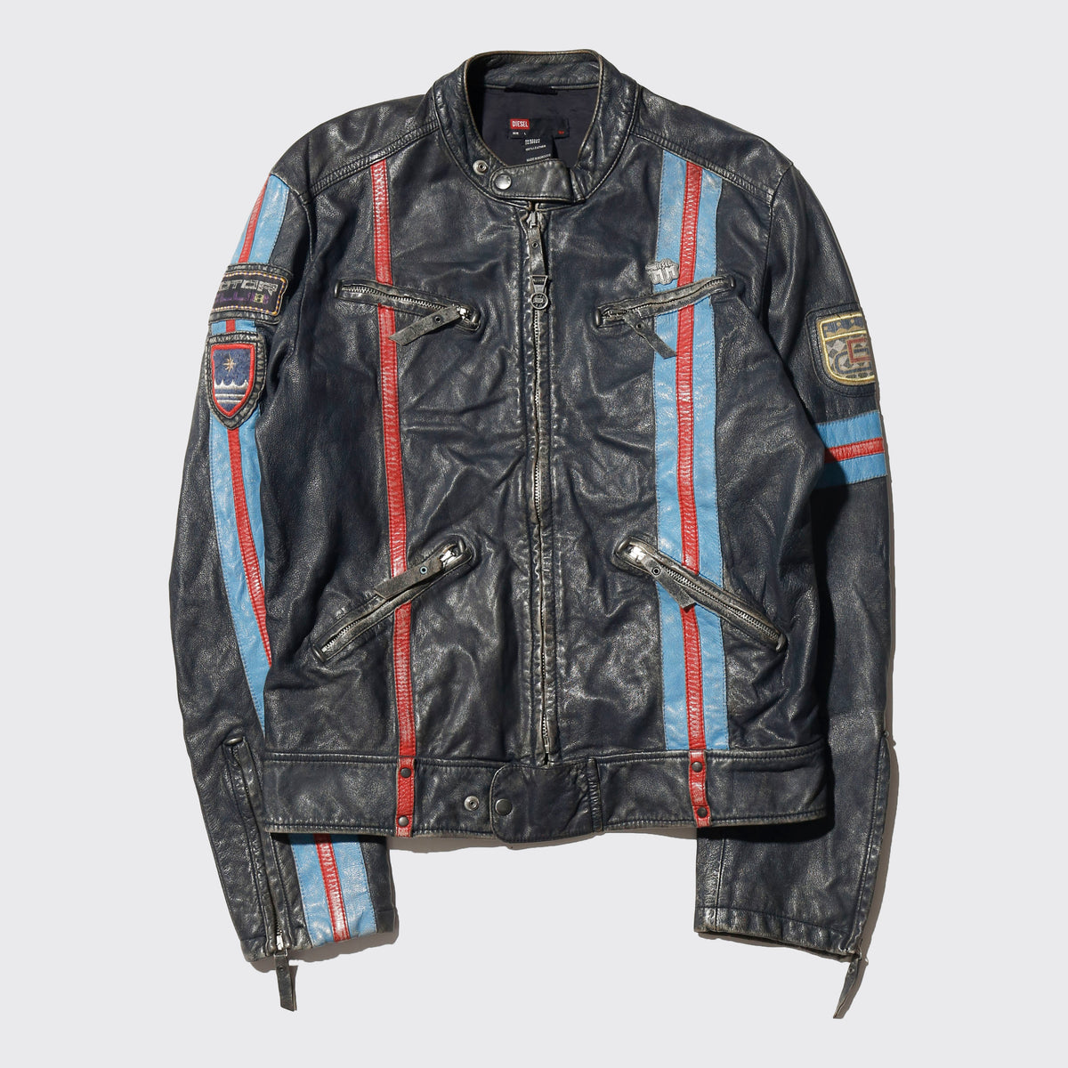 vintage 00's diesel diagonal zip moto leather jacket