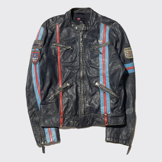 vintage 00's diesel diagonal zip moto leather jacket