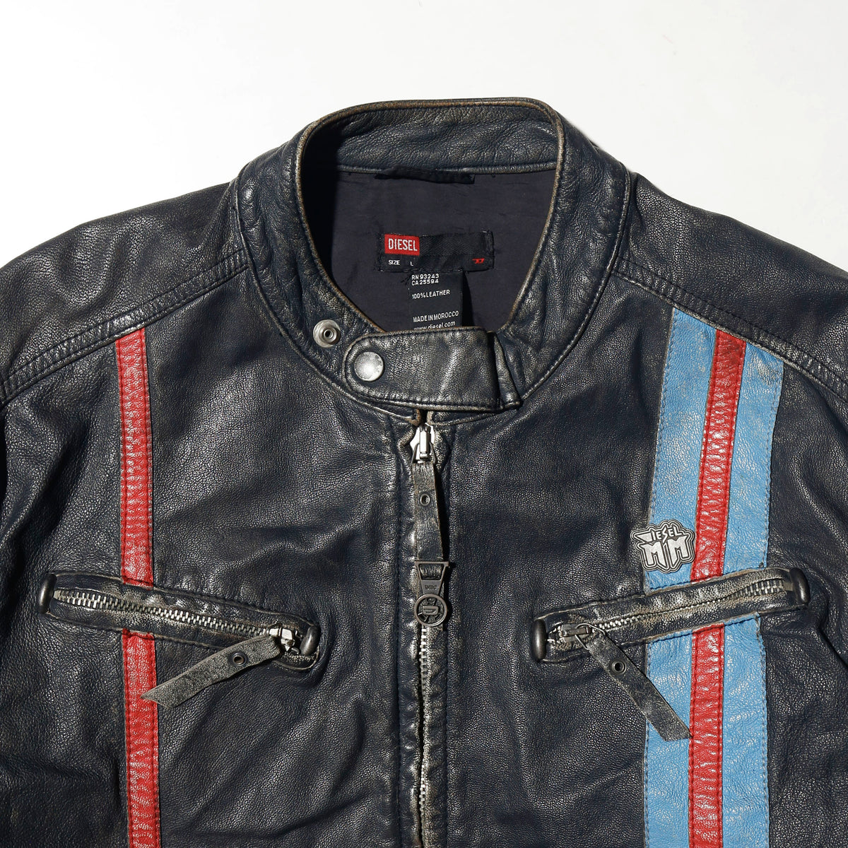 vintage 00's diesel diagonal zip moto leather jacket