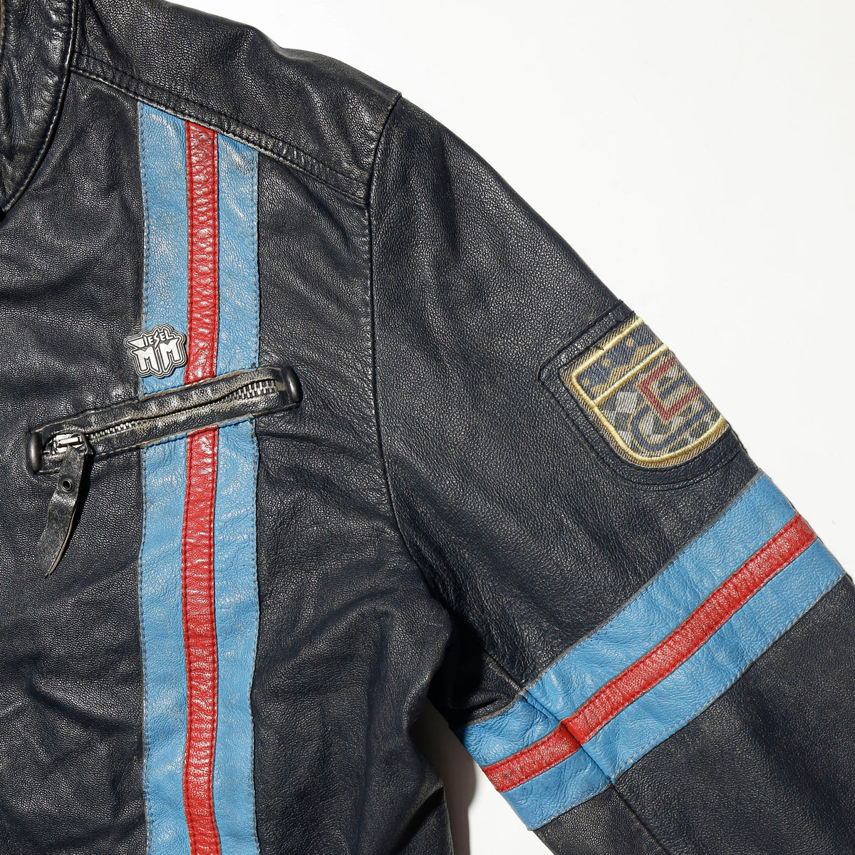 vintage 00's diesel diagonal zip moto leather jacket