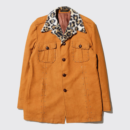 vintage 70's leopard studs velvet trucker jacket