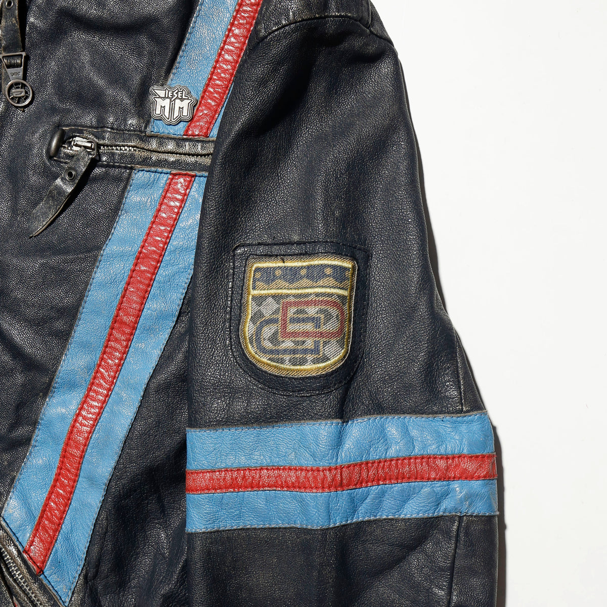 vintage 00's diesel diagonal zip moto leather jacket