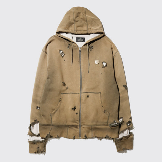 *one-off broken dust hoodie with thermal liner/aging kapper badge