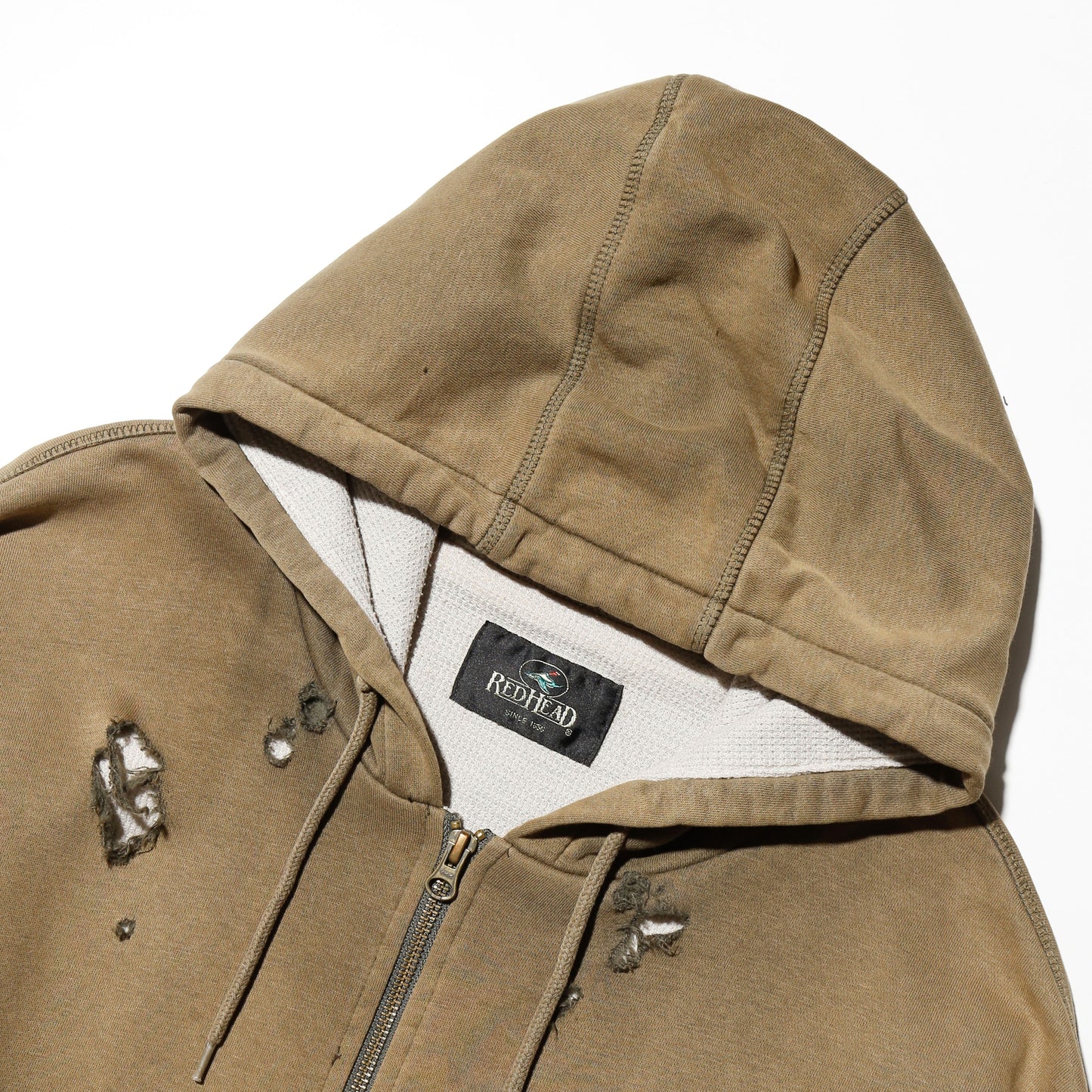 *one-off broken dust hoodie with thermal liner/aging kapper badge